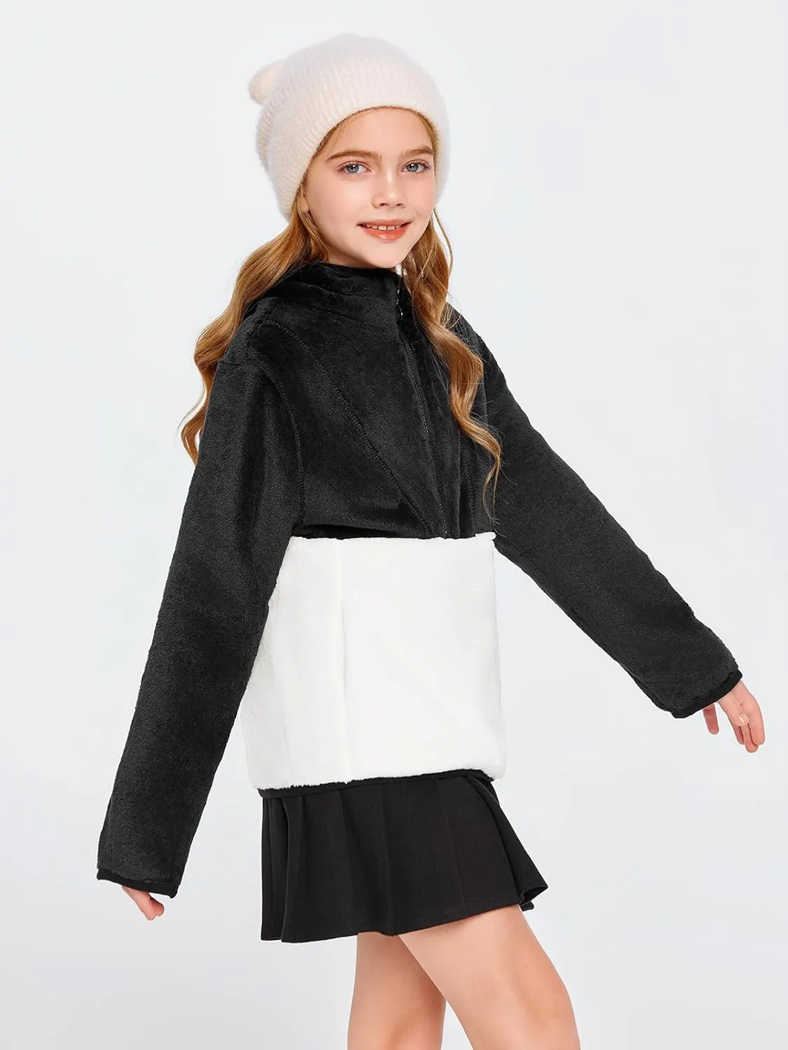 Imily Bela Girls Fuzzy Sherpa Hoodies Kids Trendy Fleece Color Block Half Zip Pullover Sweatshirt with Pocket