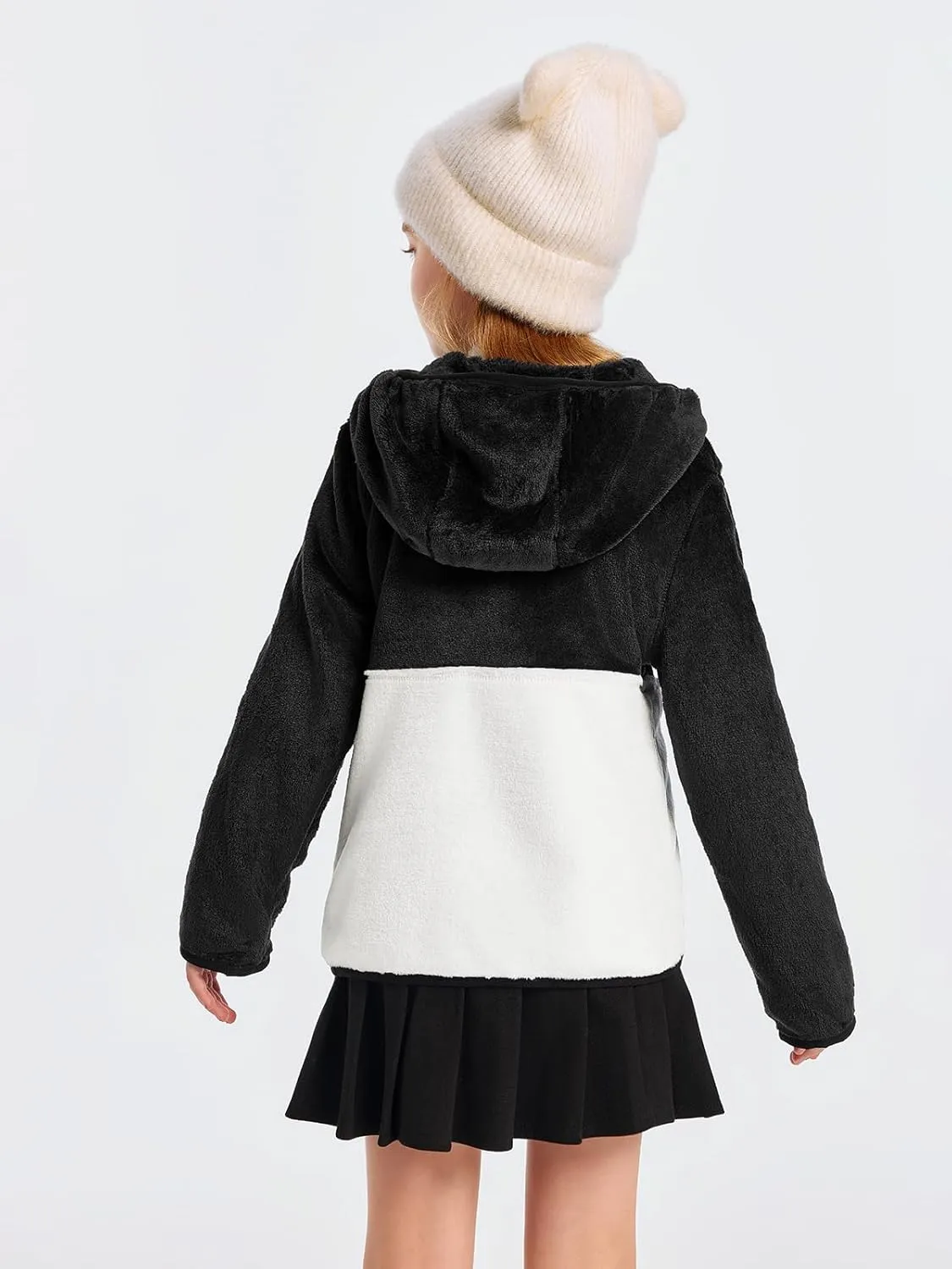 Imily Bela Girls Fuzzy Sherpa Hoodies Kids Trendy Fleece Color Block Half Zip Pullover Sweatshirt with Pocket