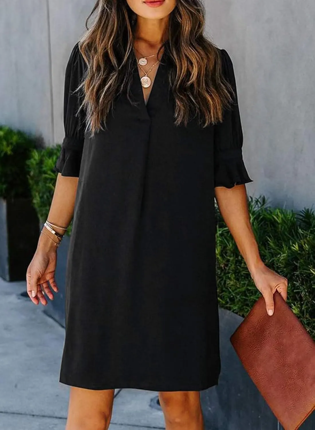 JOCAFIYE Womens Casual Dresses Short Sleeve V-Neck Dress Shift Dress Summer Dresses for Women 2025