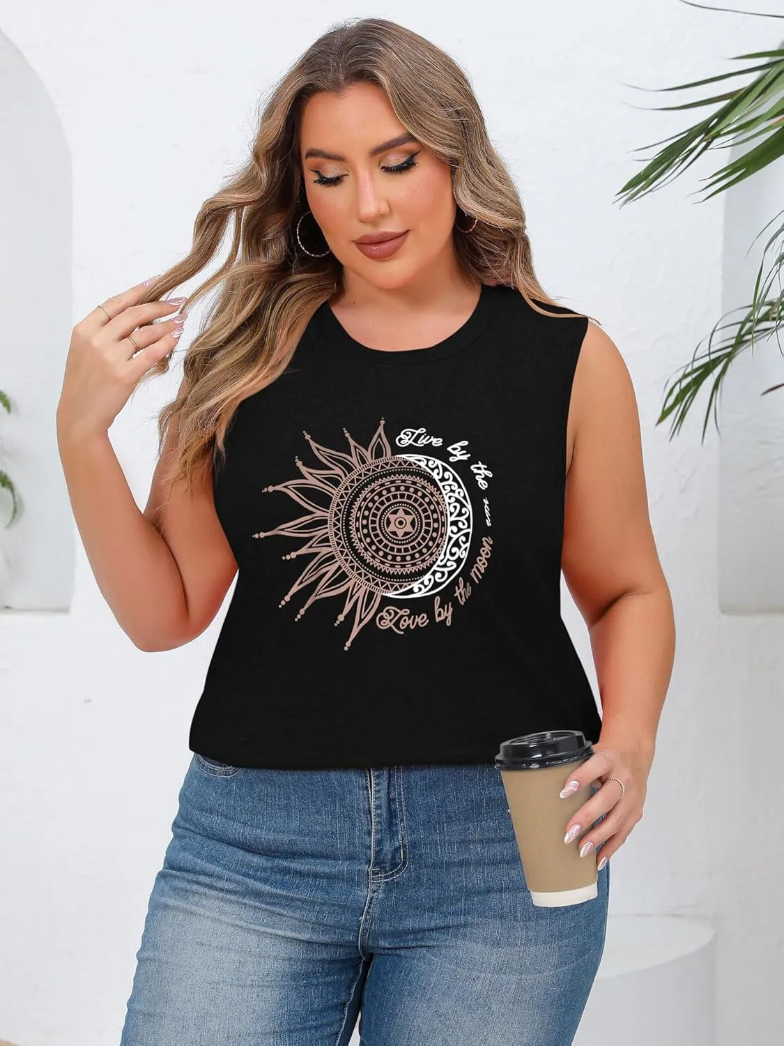 JOELLYUS Women Plus Size Tank Tops Summer Sleeveless Top Crew Neck Casual Blouse Oversized Shirts