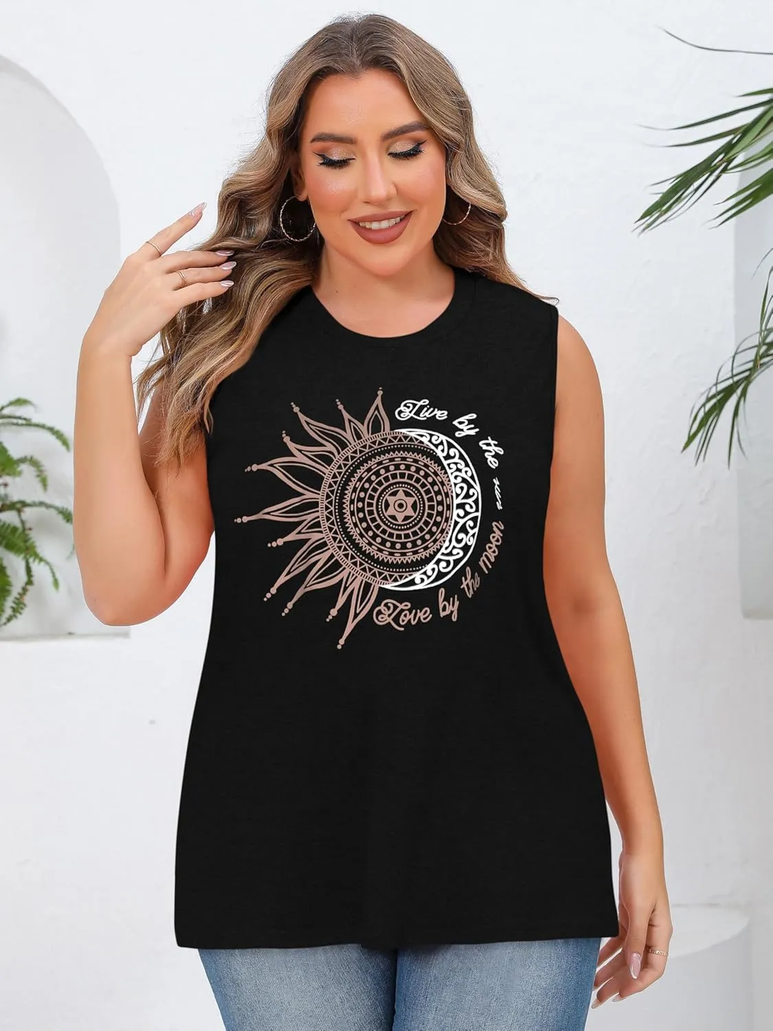 JOELLYUS Women Plus Size Tank Tops Summer Sleeveless Top Crew Neck Casual Blouse Oversized Shirts