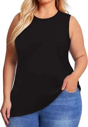JOELLYUS Women Plus Size Tank Tops Summer Sleeveless Top Crew Neck Casual Blouse Oversized Shirts
