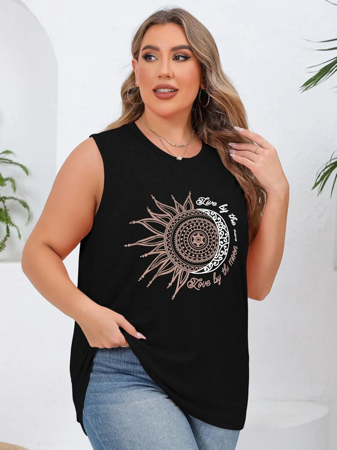JOELLYUS Women Plus Size Tank Tops Summer Sleeveless Top Crew Neck Casual Blouse Oversized Shirts