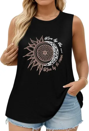 JOELLYUS Women Plus Size Tank Tops Summer Sleeveless Top Crew Neck Casual Blouse Oversized Shirts