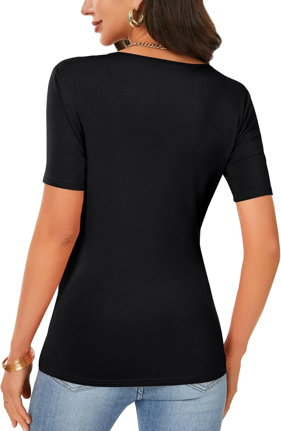 KIFOVEN Womens Summer T Shirt Short Sleeve Deep v Neck Wrap Ruched Slim Fit Tees Shirt