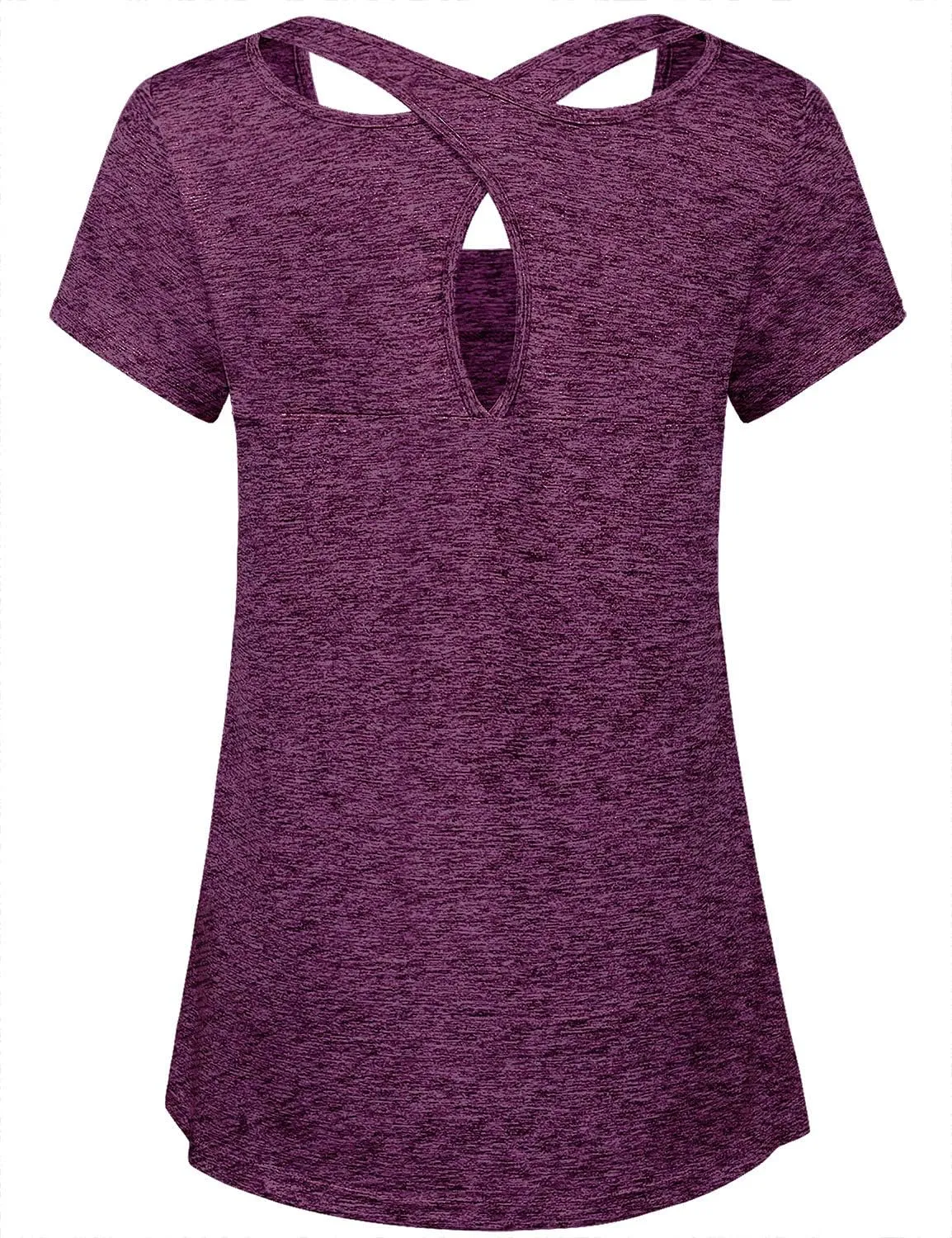 Kimmery Woman Short Sleeve Round Neck Criss Cross Back Yoga Shirt
