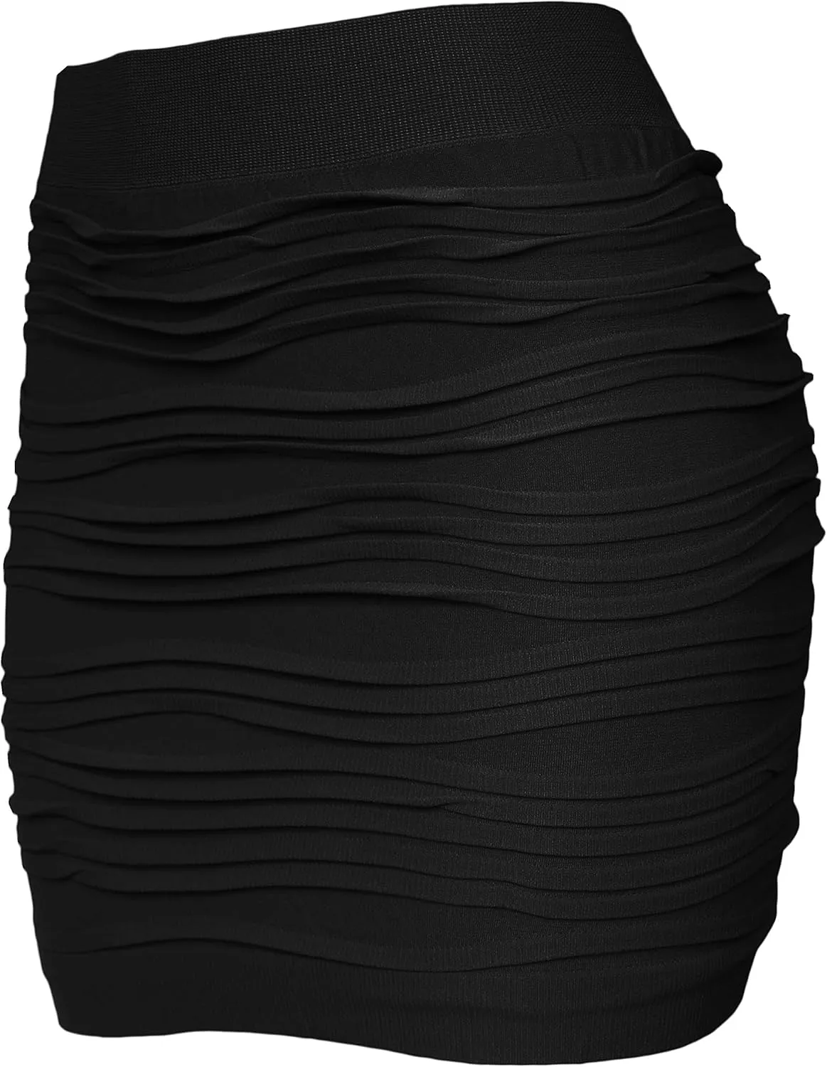 KMystic Stretch Seamless Solid Basic Pleated Bodycon Mini Skirt