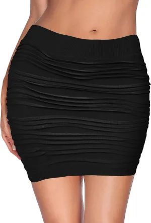 KMystic Stretch Seamless Solid Basic Pleated Bodycon Mini Skirt