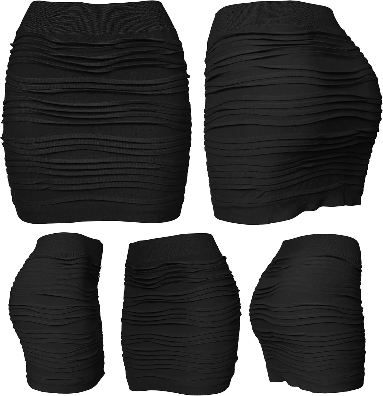 KMystic Stretch Seamless Solid Basic Pleated Bodycon Mini Skirt