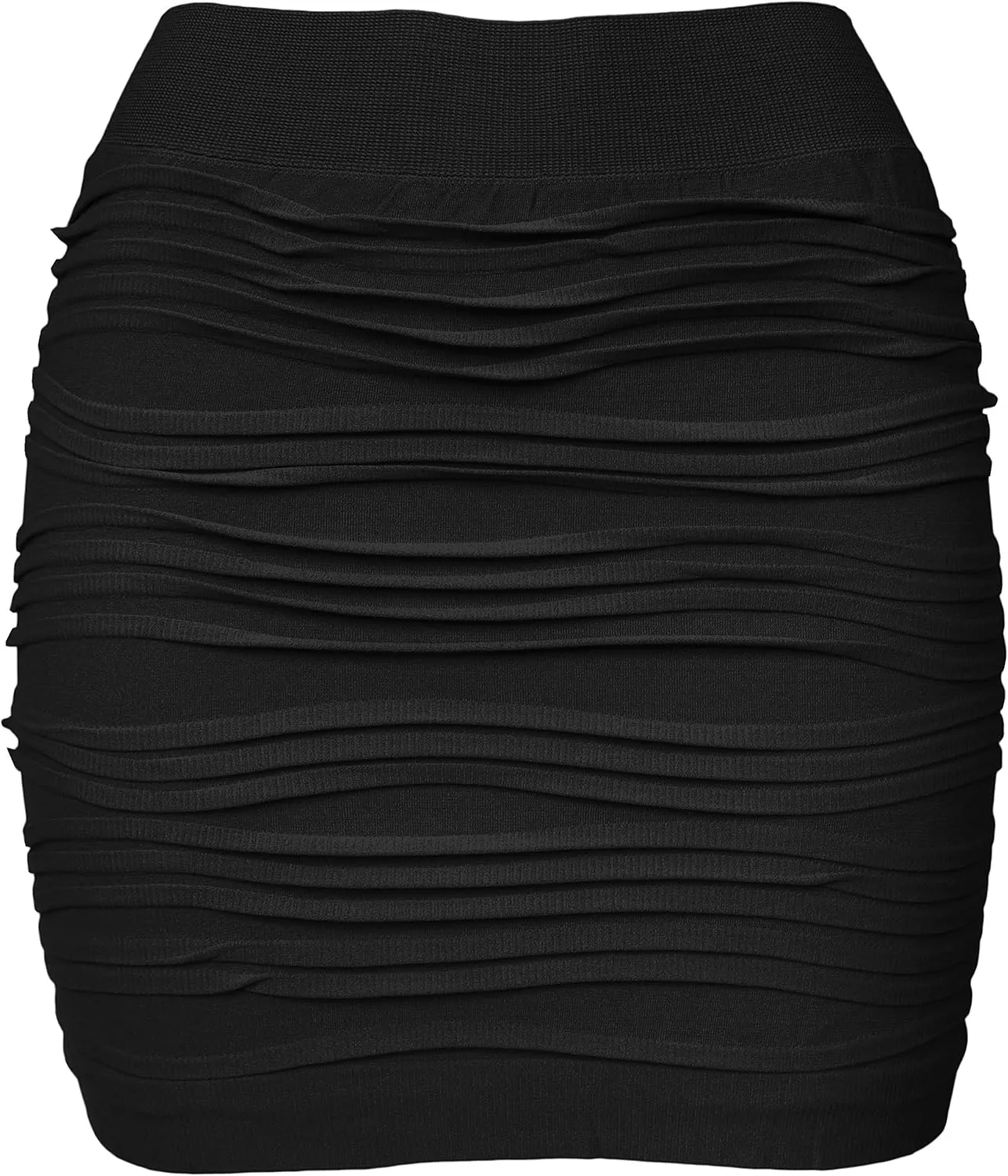 KMystic Stretch Seamless Solid Basic Pleated Bodycon Mini Skirt