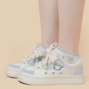 Korean Style Cute Style Blue Cartoon Kitten Print Low-top Sneakers