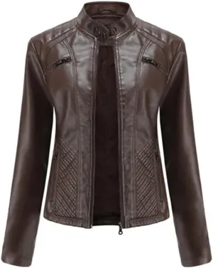 Leather Jacket Women Autumn Spring Moto Biker Zipper Jackets Faux Leather Casual Jacket
