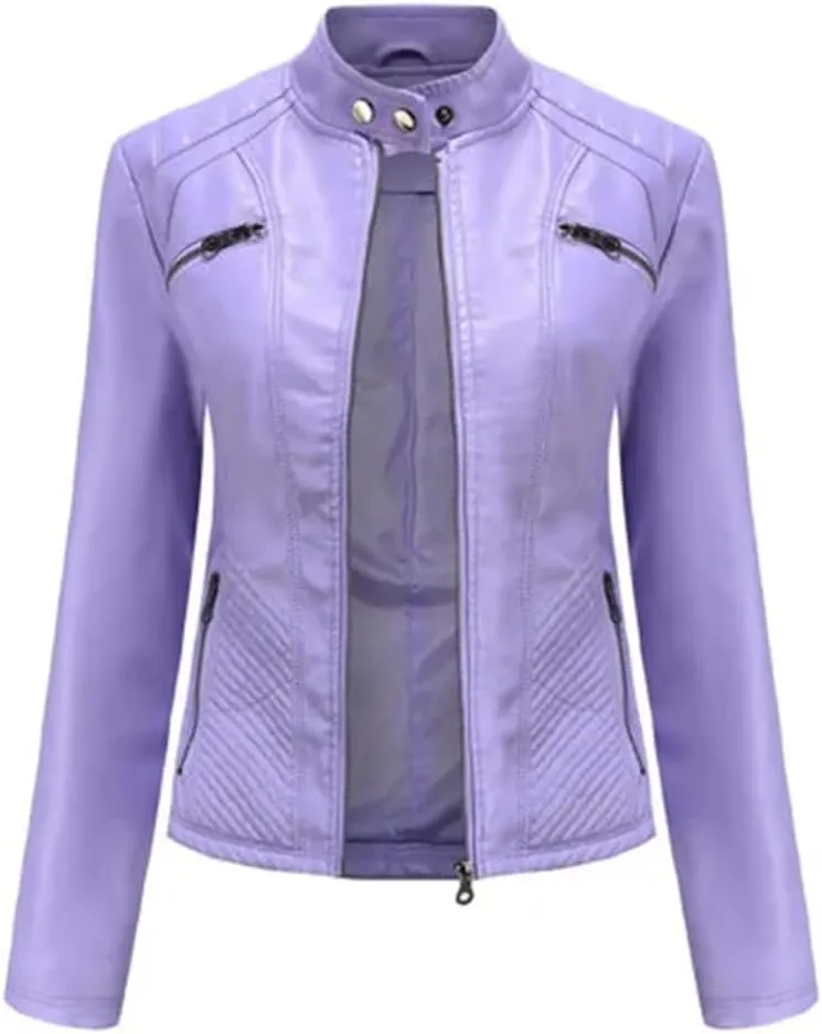 Leather Jacket Women Autumn Spring Moto Biker Zipper Jackets Faux Leather Casual Jacket