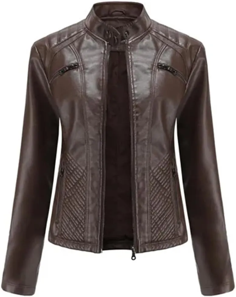 Leather Jacket Women Autumn Spring Moto Biker Zipper Jackets Faux Leather Casual Jacket