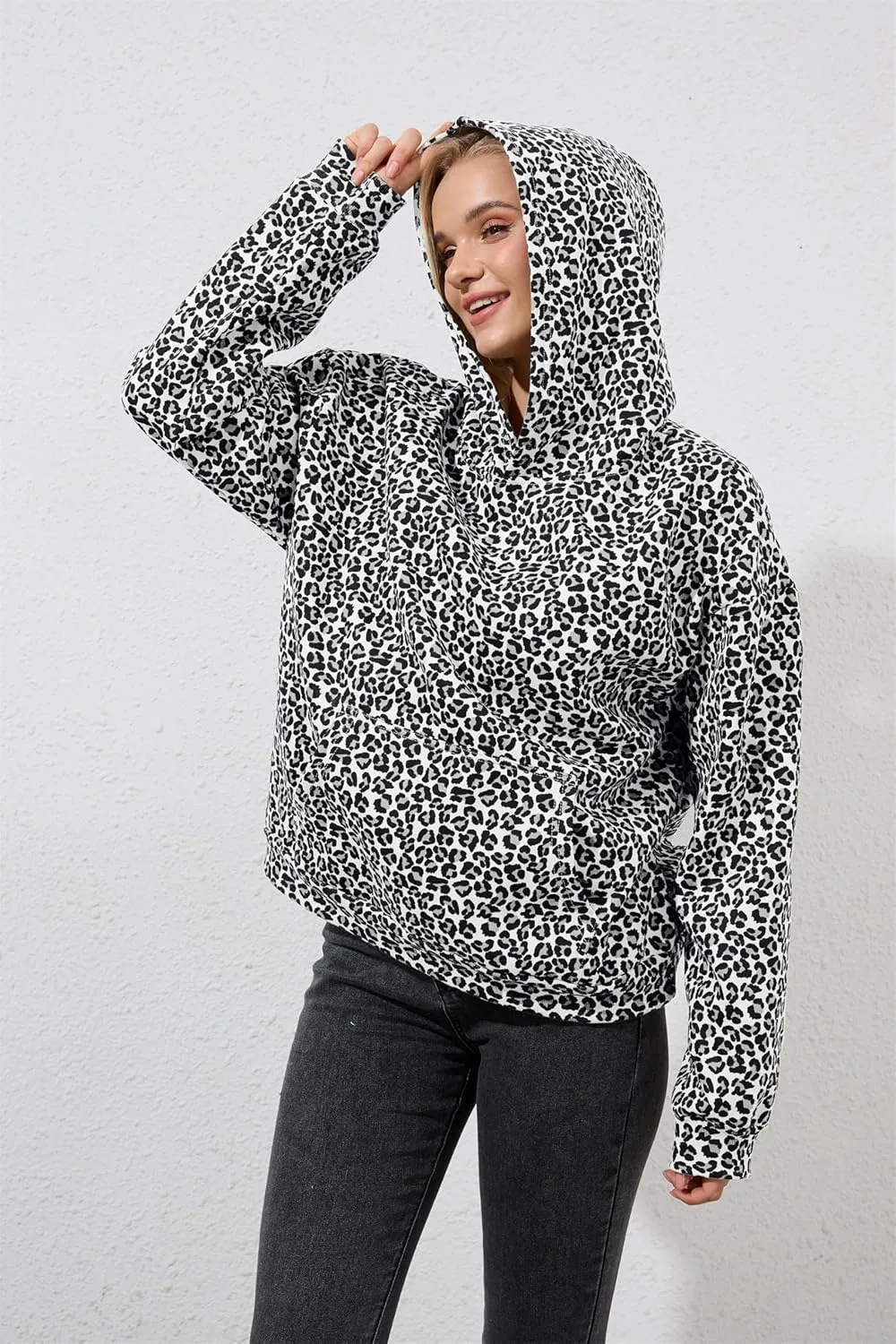 Leopard Print Oversized Hoodie for Men Women Cheetah Graphic Printed Hooded Sweatshirts Streetwear Pullover Hoodies