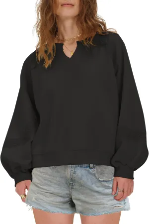 Locachy Womens Oversized Sweatshirt Casual V Neck Long Sleeve Cropped Pullover Tops Trendy Loose Blouses
