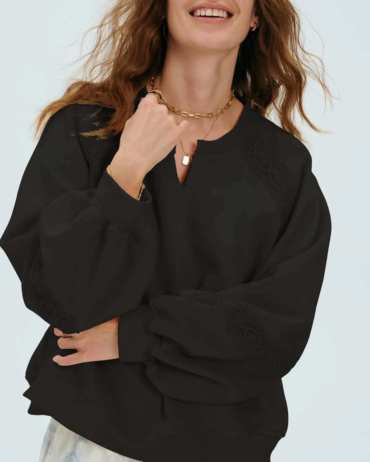 Locachy Womens Oversized Sweatshirt Casual V Neck Long Sleeve Cropped Pullover Tops Trendy Loose Blouses