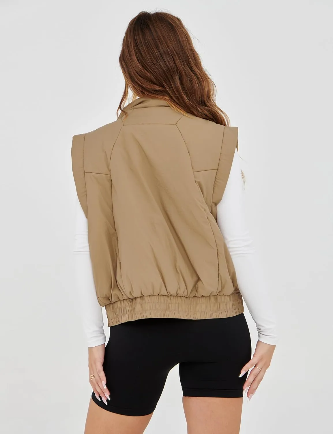 Lviefent Womens Puffer Vest Cropped Lightweight Button Down Quilted Vest Sleeveless Padded Gilet Coat with Pockets