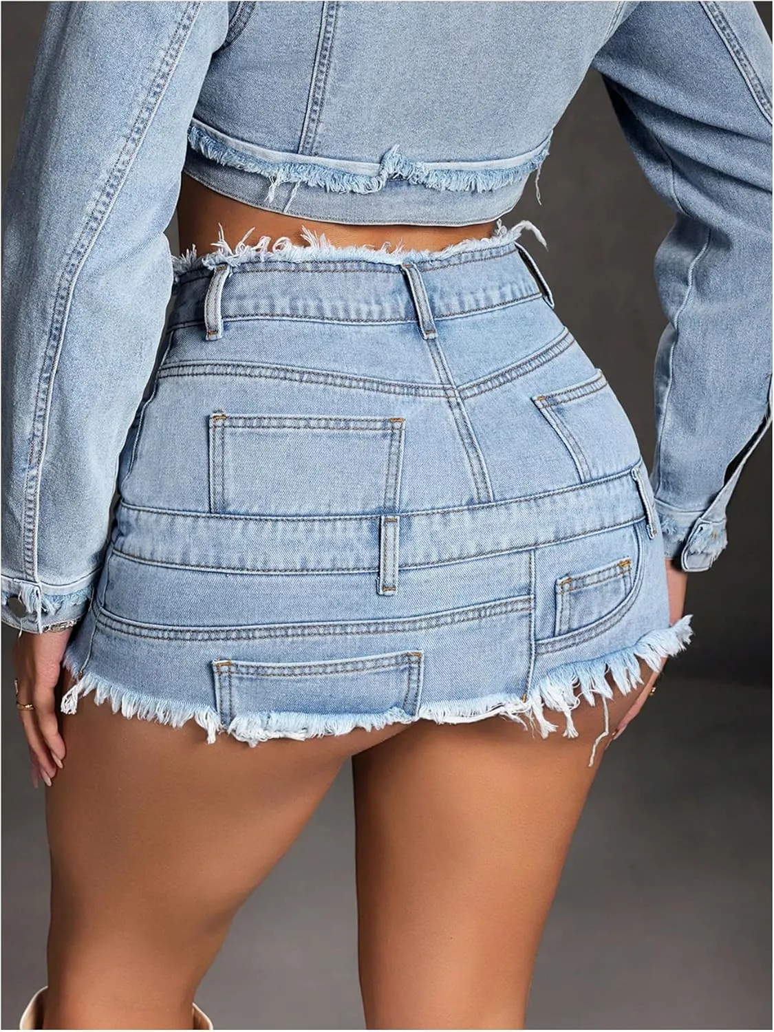 MakeMeChic Women's Distressed Trim Button Front Zip Fly Skinny Fit Denim Mini Skirts
