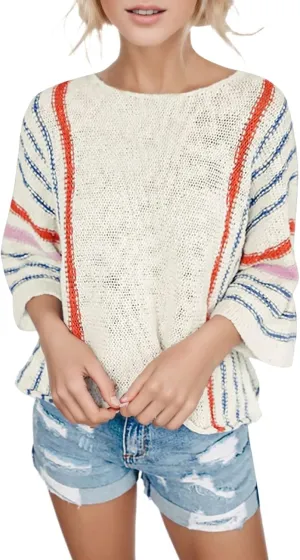 MCILLO Womens Cute Fall Color Block Striped Lightweight Comfy Cable Knit Beach Pullover Sweaters 2023 Trendy