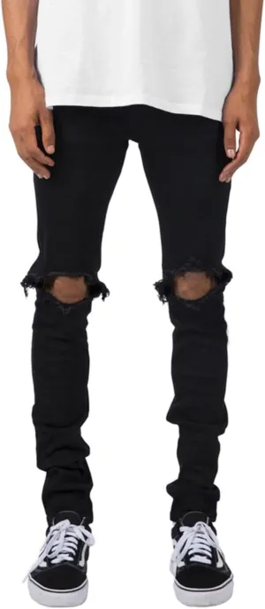 Men Micro Elastic Ripped Skinny Jeans Mid Rise Denim Pants with Holes Y2K Classic Comfortable Daily Trousers