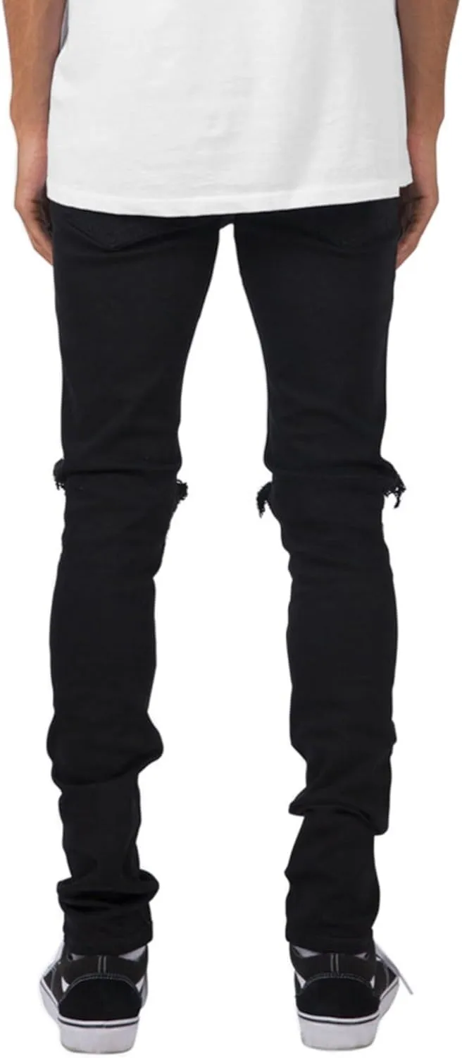 Men Micro Elastic Ripped Skinny Jeans Mid Rise Denim Pants with Holes Y2K Classic Comfortable Daily Trousers