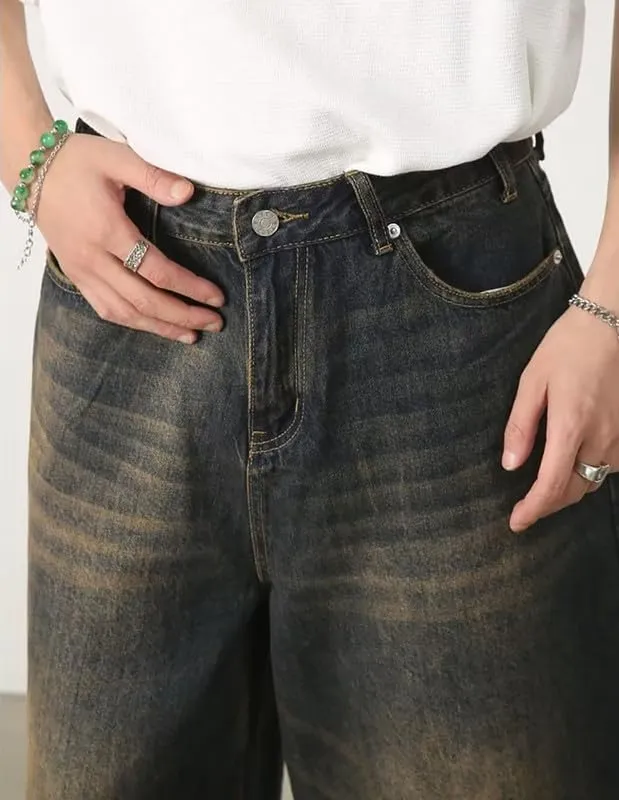 Mens Baggy Jeans Wide Leg Cropped Pants for Women High Waisted Hip Hop Summer Relaxed Fit Pants Emo Streetwear 