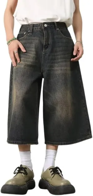 Mens Baggy Jeans Wide Leg Cropped Pants for Women High Waisted Hip Hop Summer Relaxed Fit Pants Emo Streetwear 