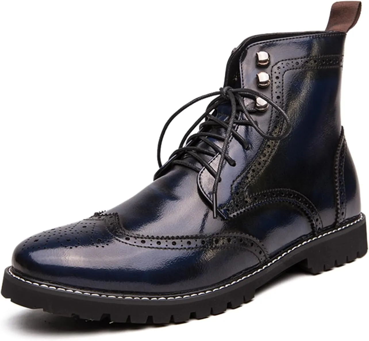 Men's Brogue Leather Lace-Up Ankle Boots with Wingtip Design Vintage Dress Boots for Casual Business Office Daily Wear and Formal Occasions