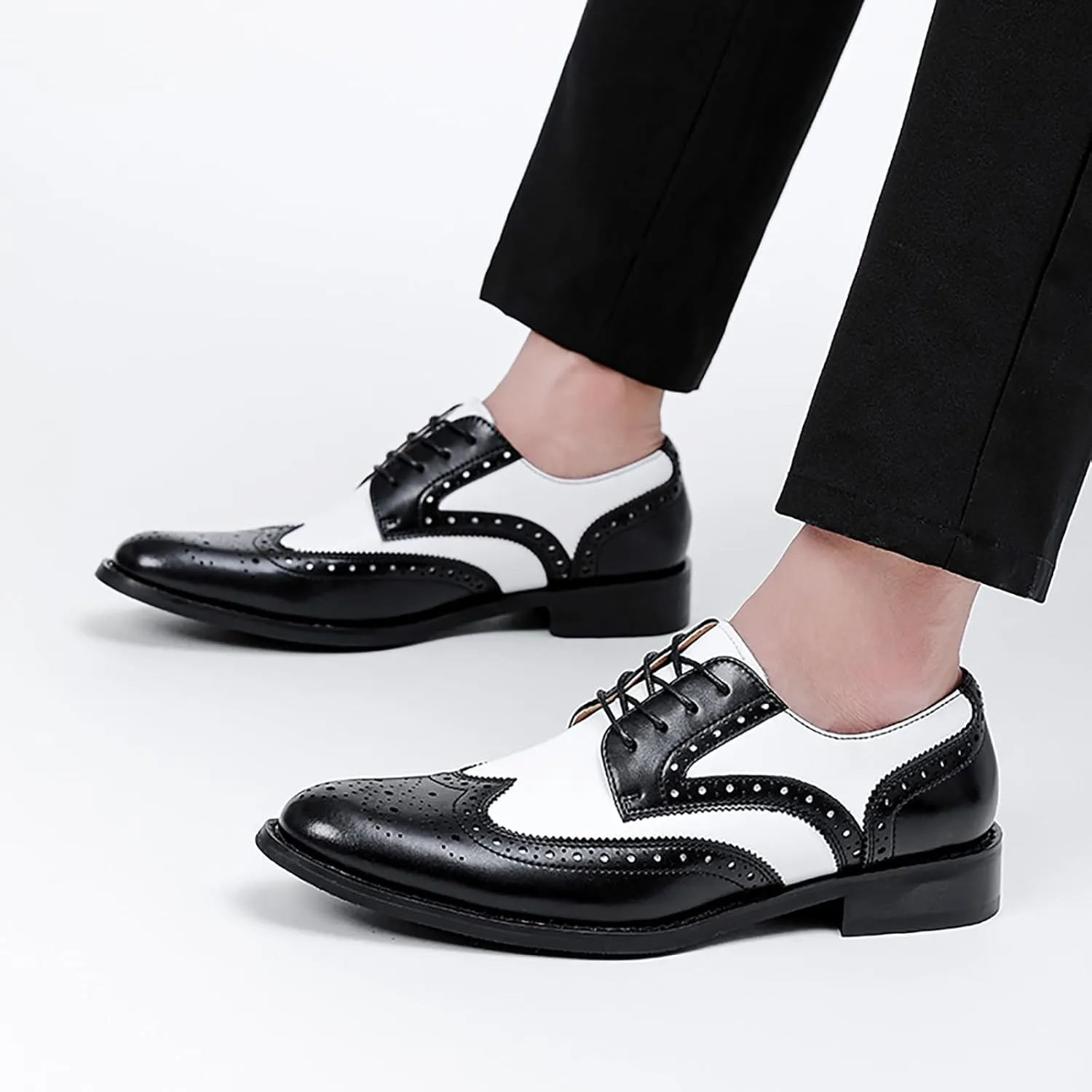 Men's Dress Shoes, Mens Oxford Shoes, Leather Stylish Lace-Up Wingtip Brogues, Business Casual Formal Derby