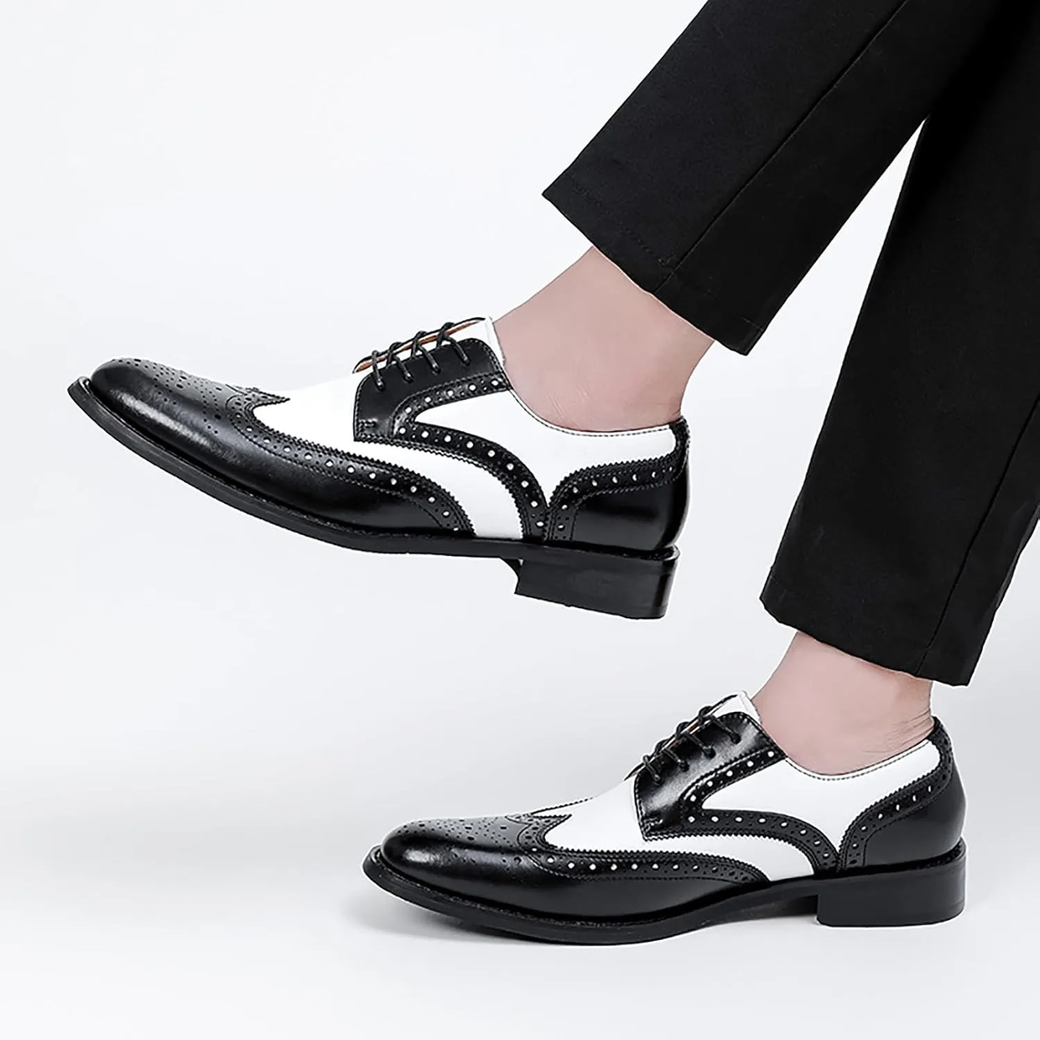 Men's Dress Shoes, Mens Oxford Shoes, Leather Stylish Lace-Up Wingtip Brogues, Business Casual Formal Derby