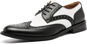 Men's Dress Shoes, Mens Oxford Shoes, Leather Stylish Lace-Up Wingtip Brogues, Business Casual Formal Derby
