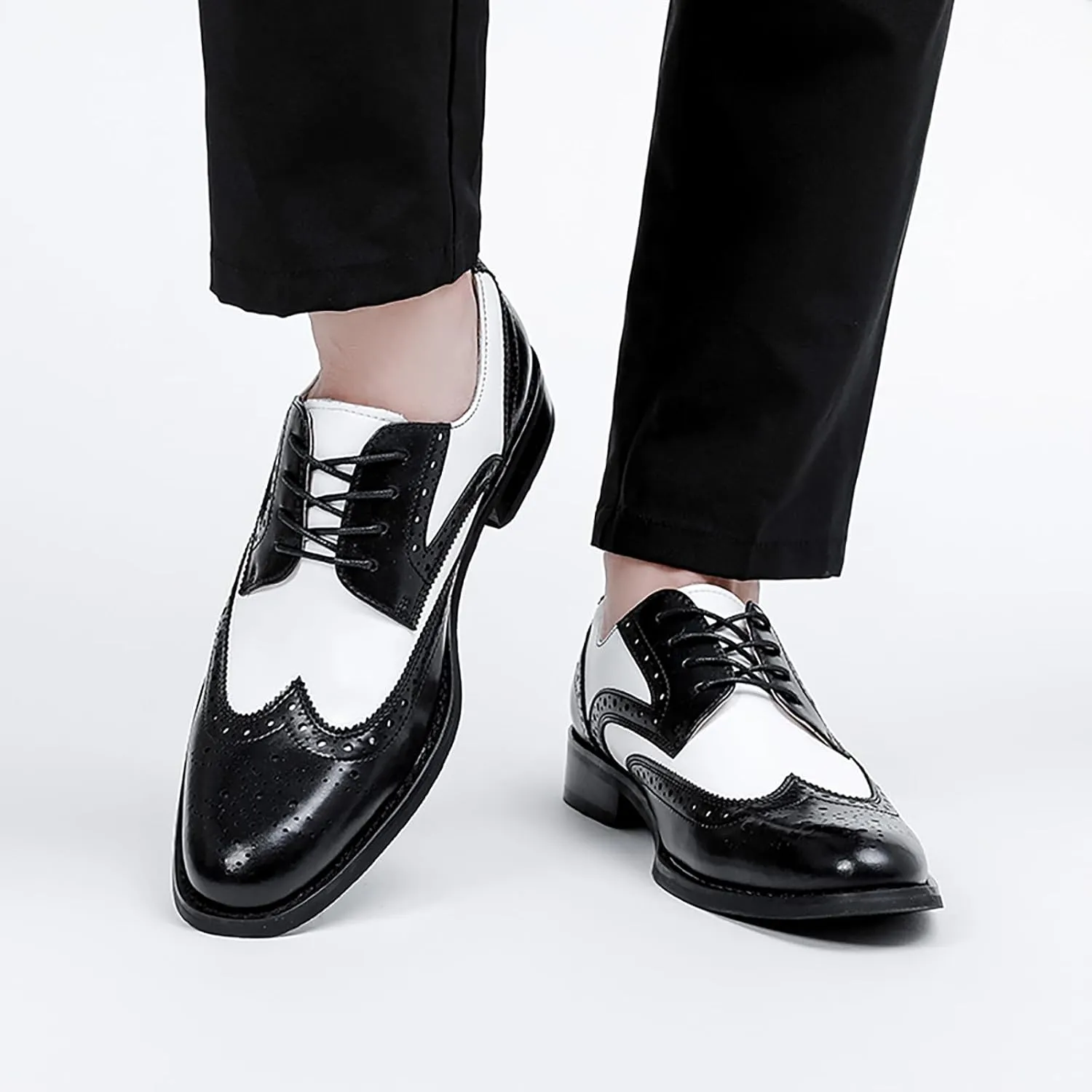 Men's Dress Shoes, Mens Oxford Shoes, Leather Stylish Lace-Up Wingtip Brogues, Business Casual Formal Derby