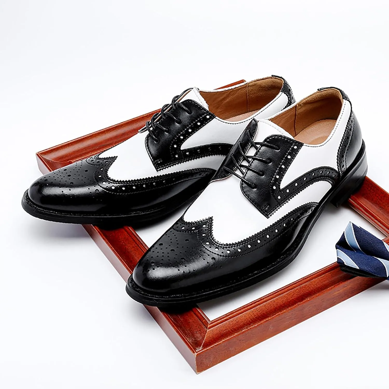 Men's Dress Shoes, Mens Oxford Shoes, Leather Stylish Lace-Up Wingtip Brogues, Business Casual Formal Derby