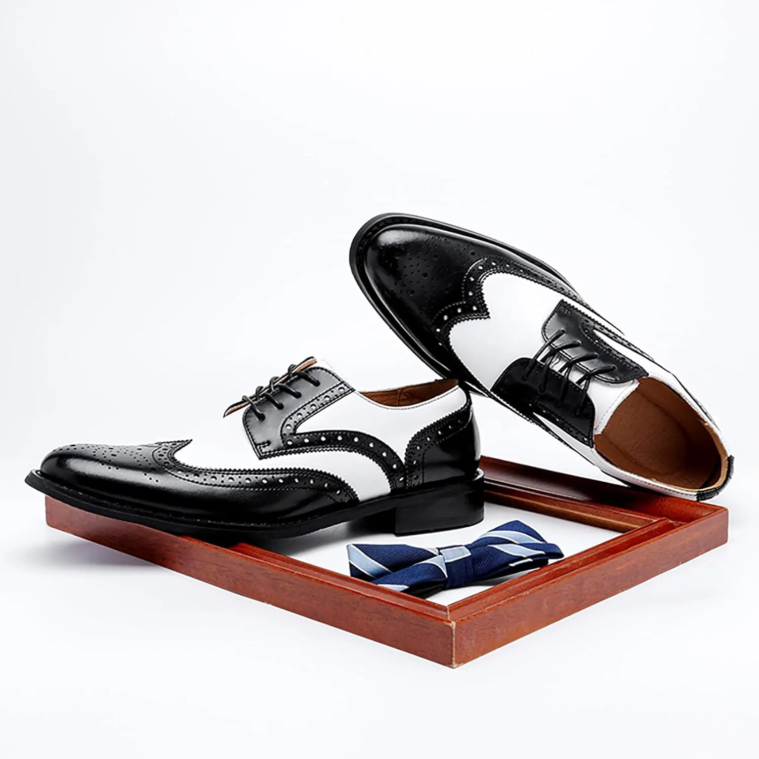 Men's Dress Shoes, Mens Oxford Shoes, Leather Stylish Lace-Up Wingtip Brogues, Business Casual Formal Derby