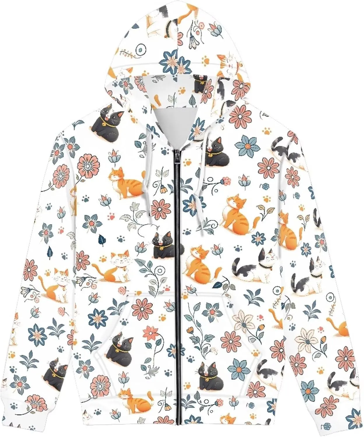 Mens Full Zip Hoodie Casual Loose Fit Long Sleeve Hooded Sweatshirt With Pocket