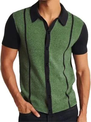 Men's Knit Short Sleeve Polo Shirt Casual Streetwear Lapel Button Down Breathable Cardigan