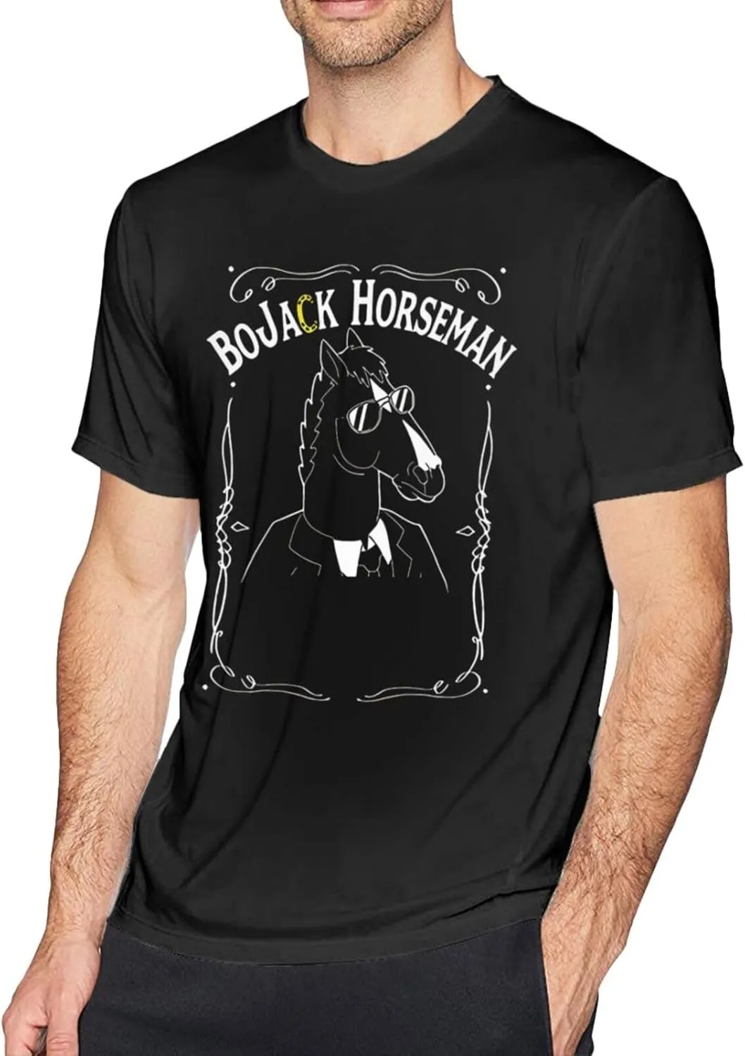 Men's T Shirt Cotton Graphic Short Sleeve Crew Neck Tee Shirts Casual Tops Black