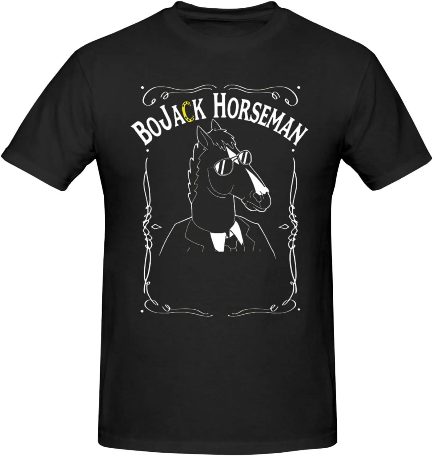 Men's T Shirt Cotton Graphic Short Sleeve Crew Neck Tee Shirts Casual Tops Black