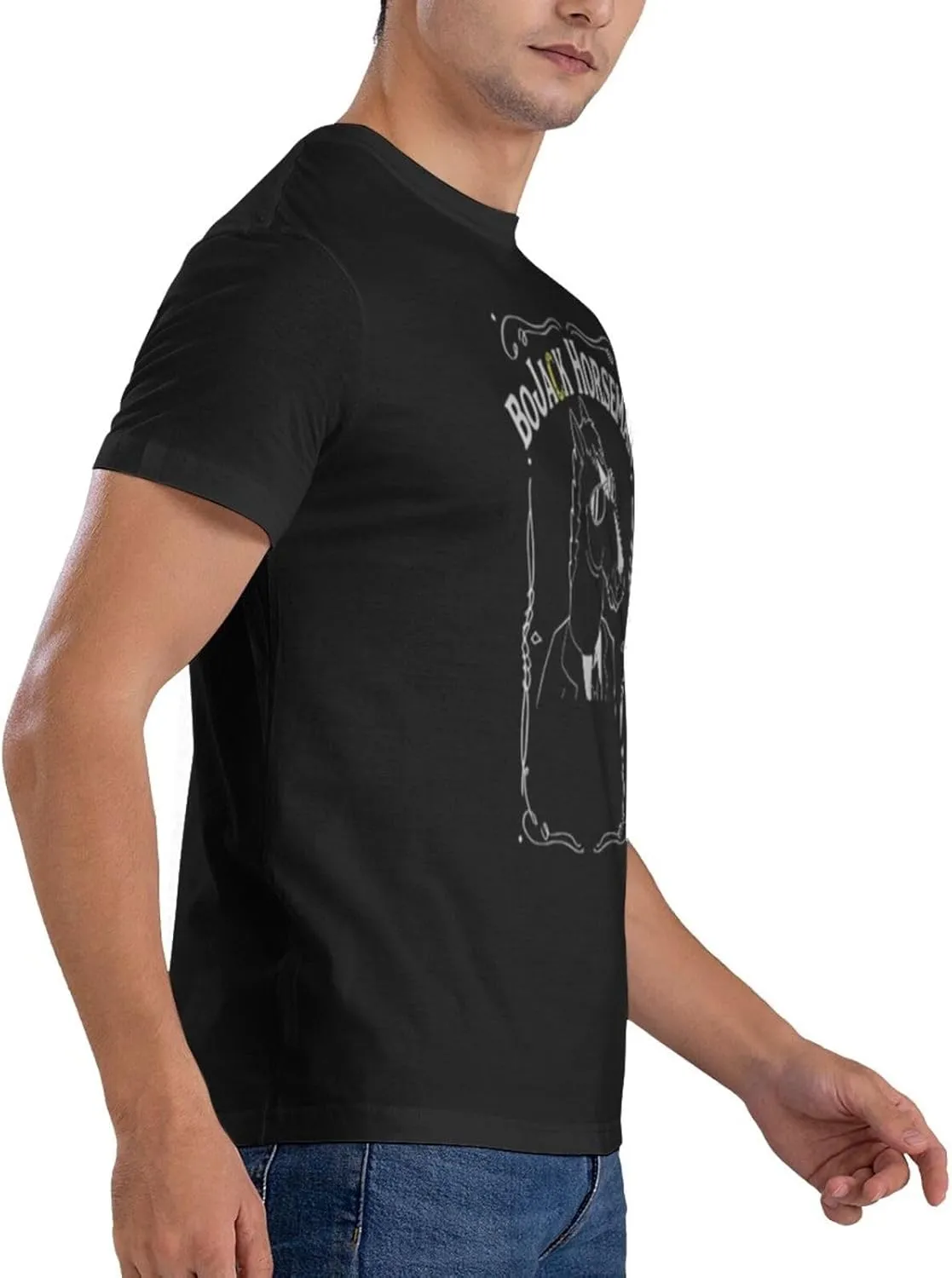 Men's T Shirt Cotton Graphic Short Sleeve Crew Neck Tee Shirts Casual Tops Black