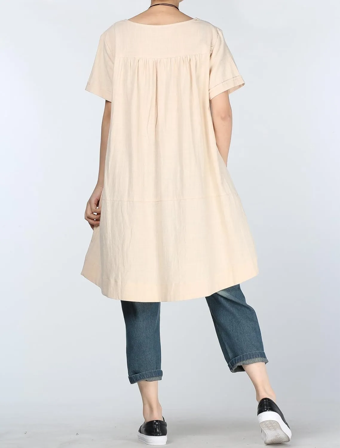 Minibee Women's Cotton Linen Short Sleeve Tunic/Top Tees