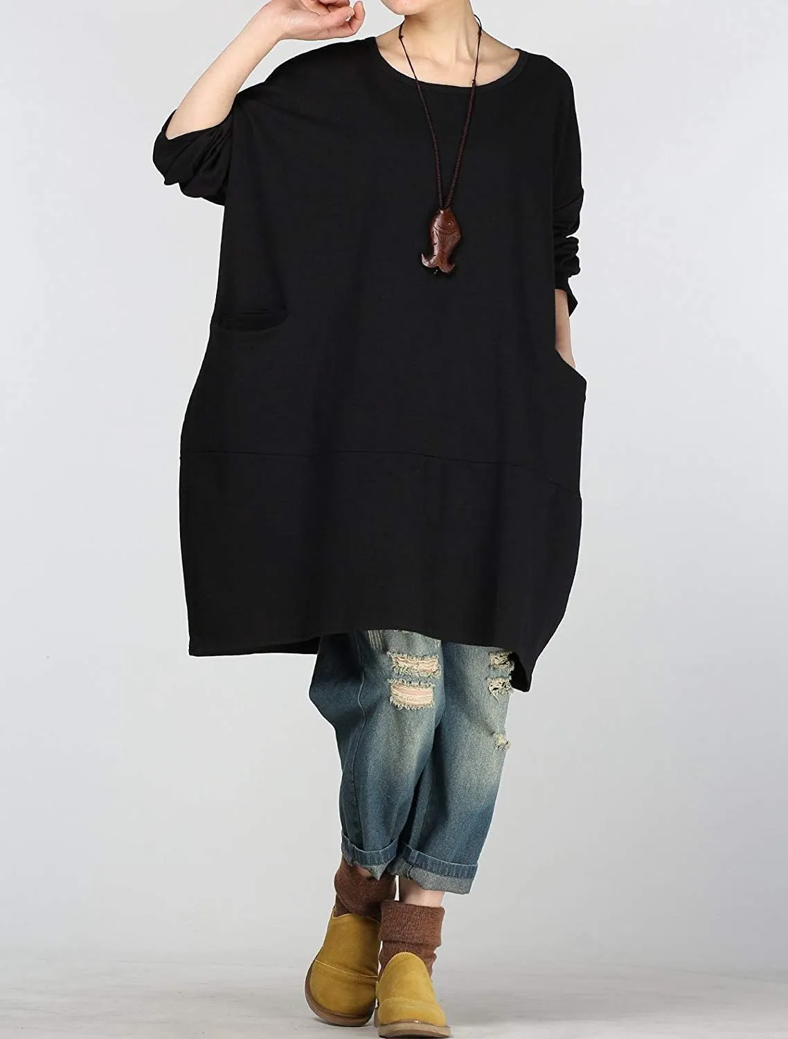 Minibee Women's Crewneck Oversized Sweatshirt Casual Loose Sweatshirts Long Sleeve Pullover Tunic Tops with Pocket