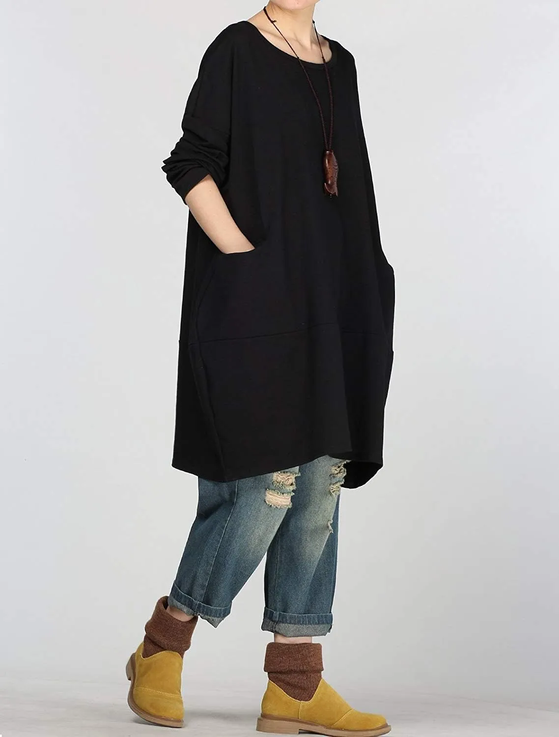 Minibee Women's Crewneck Oversized Sweatshirt Casual Loose Sweatshirts Long Sleeve Pullover Tunic Tops with Pocket