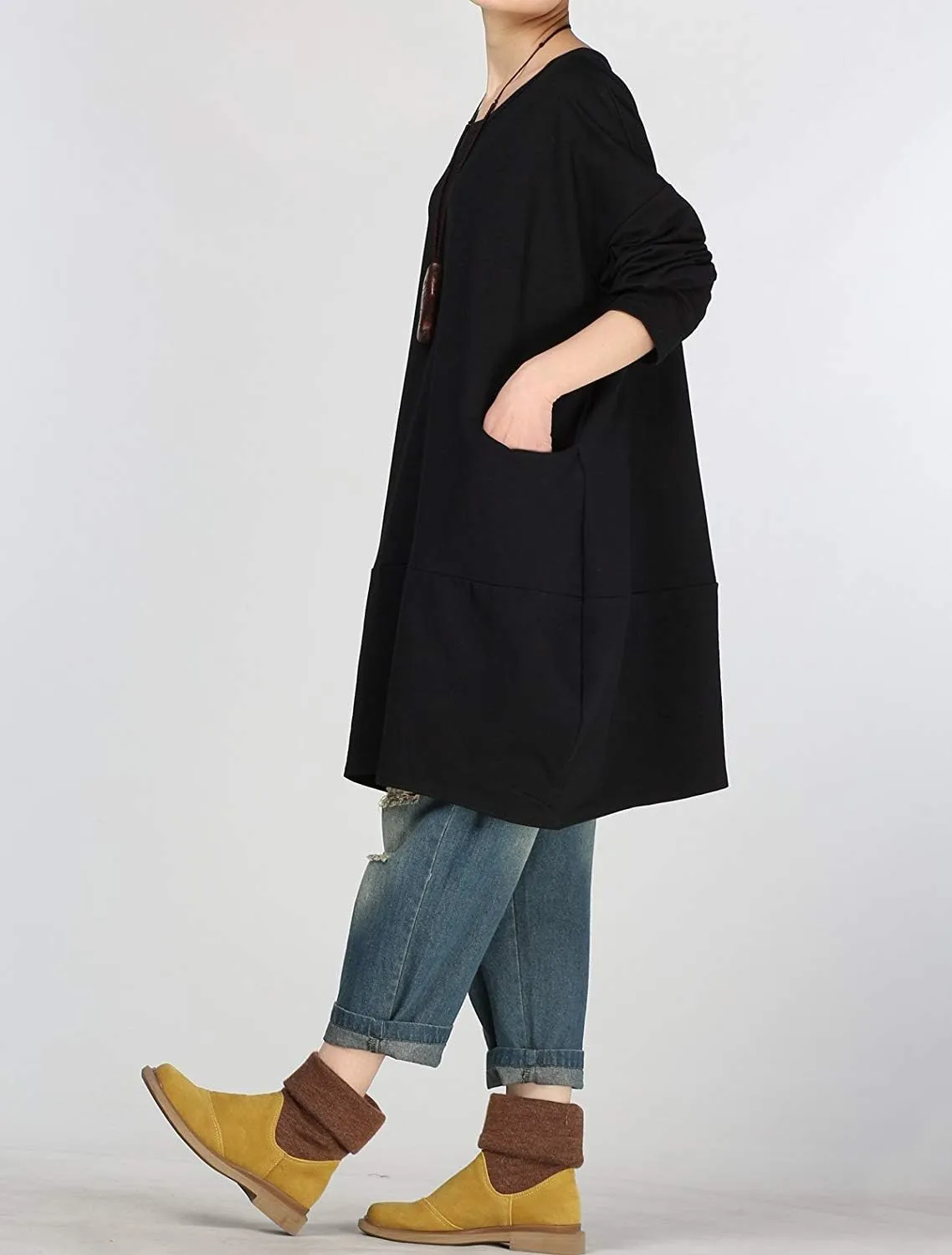 Minibee Women's Crewneck Oversized Sweatshirt Casual Loose Sweatshirts Long Sleeve Pullover Tunic Tops with Pocket
