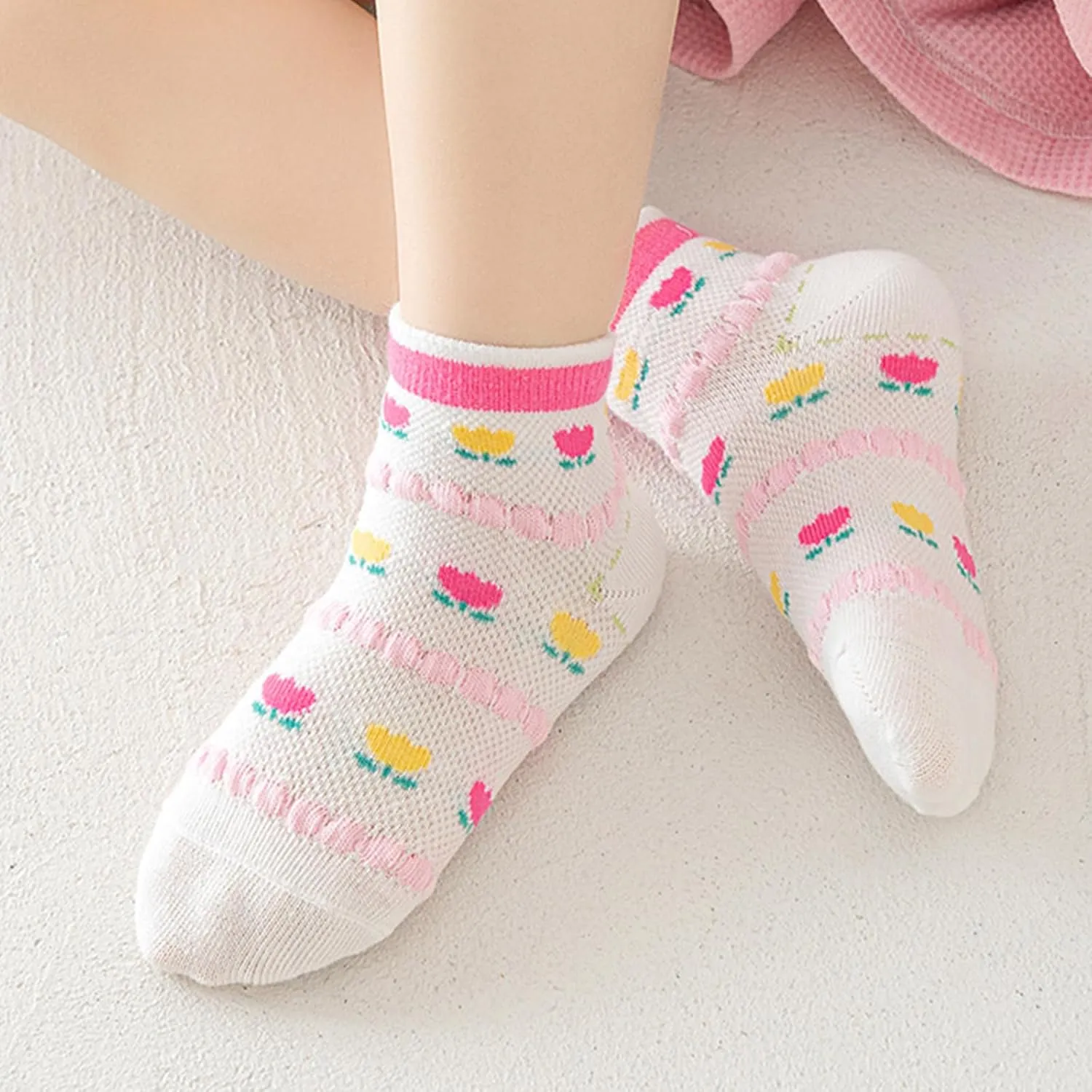 Mud Kingdom Summer Thin 5 Pairs Girls Boys Cotton Crew Socks for 1-3/3-5/6-8/9-12 Years Old Ruffled