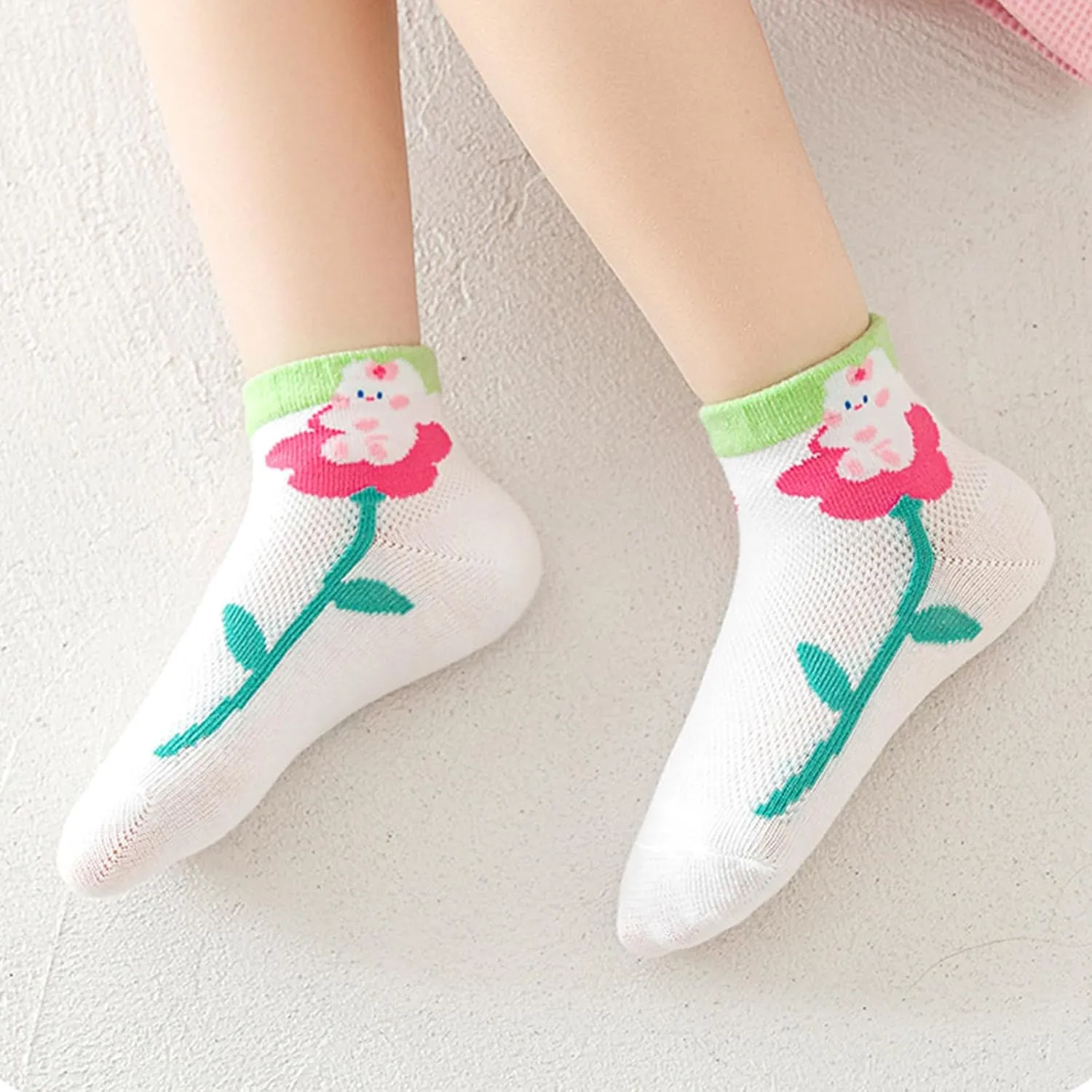 Mud Kingdom Summer Thin 5 Pairs Girls Boys Cotton Crew Socks for 1-3/3-5/6-8/9-12 Years Old Ruffled