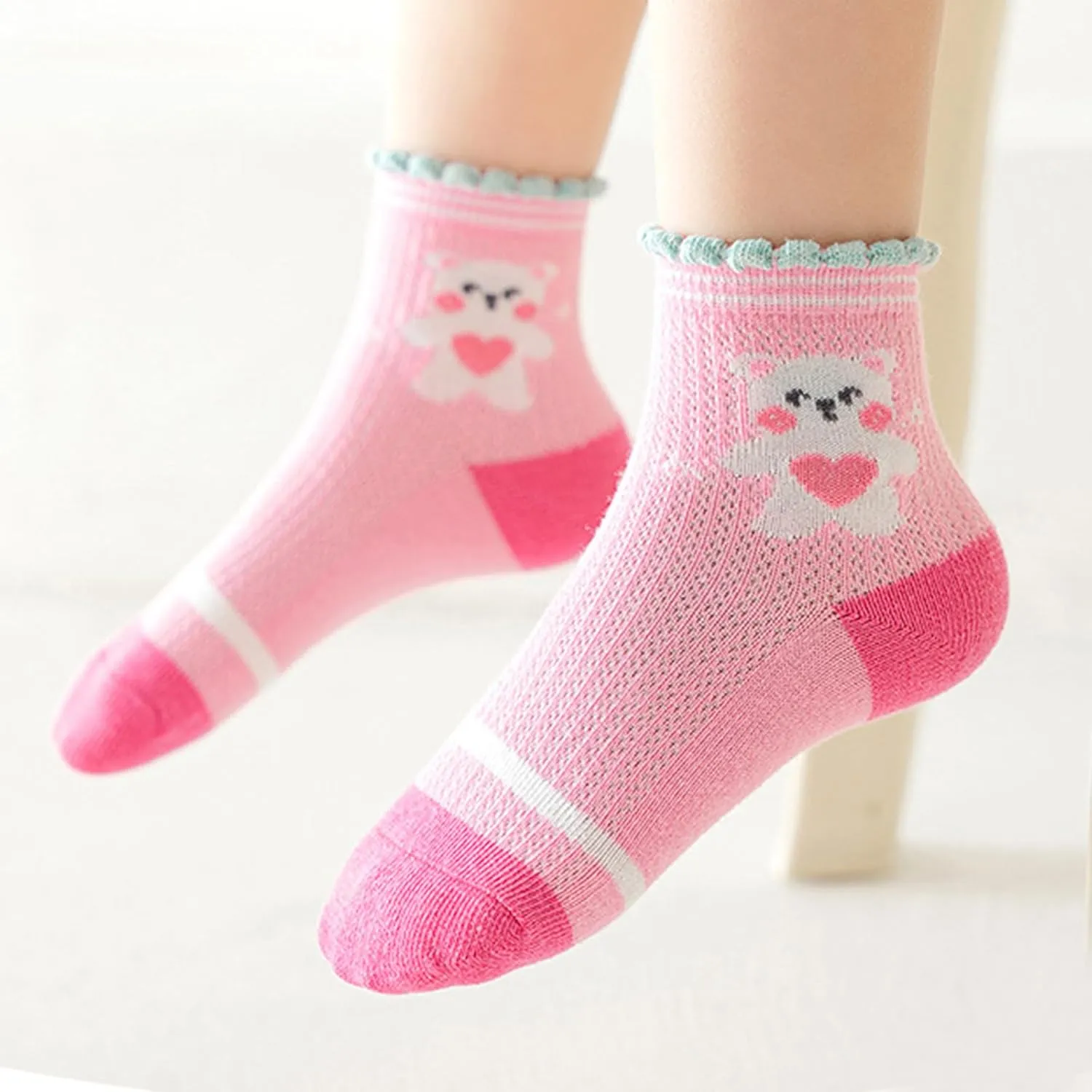 Mud Kingdom Summer Thin 5 Pairs Girls Boys Cotton Crew Socks for 1-3/3-5/6-8/9-12 Years Old Ruffled