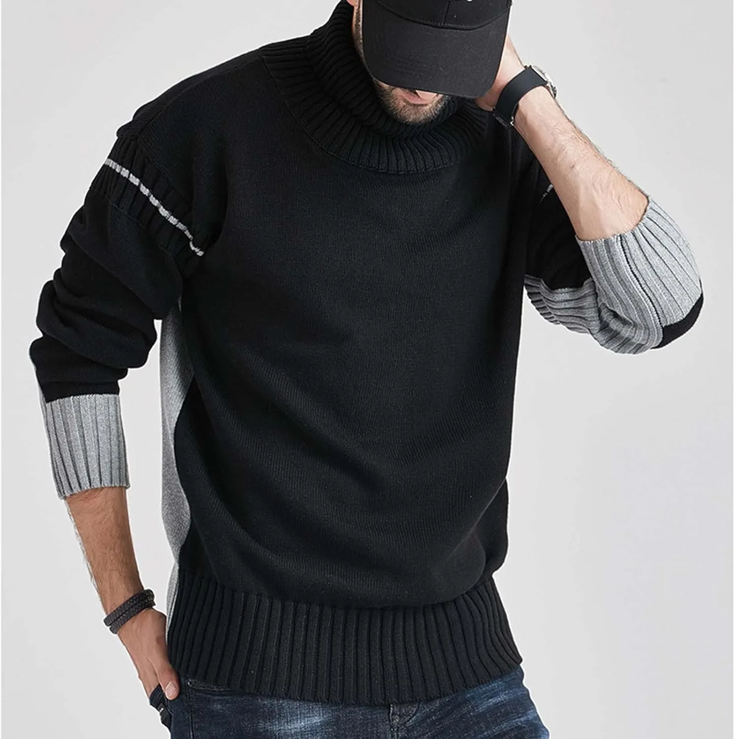 Muscularfit Mens Oversized Turtleneck Sweater Plus Size Long Sleeve Cotton Knitted Sweaters Slim Fit Causal Pullover Shirts