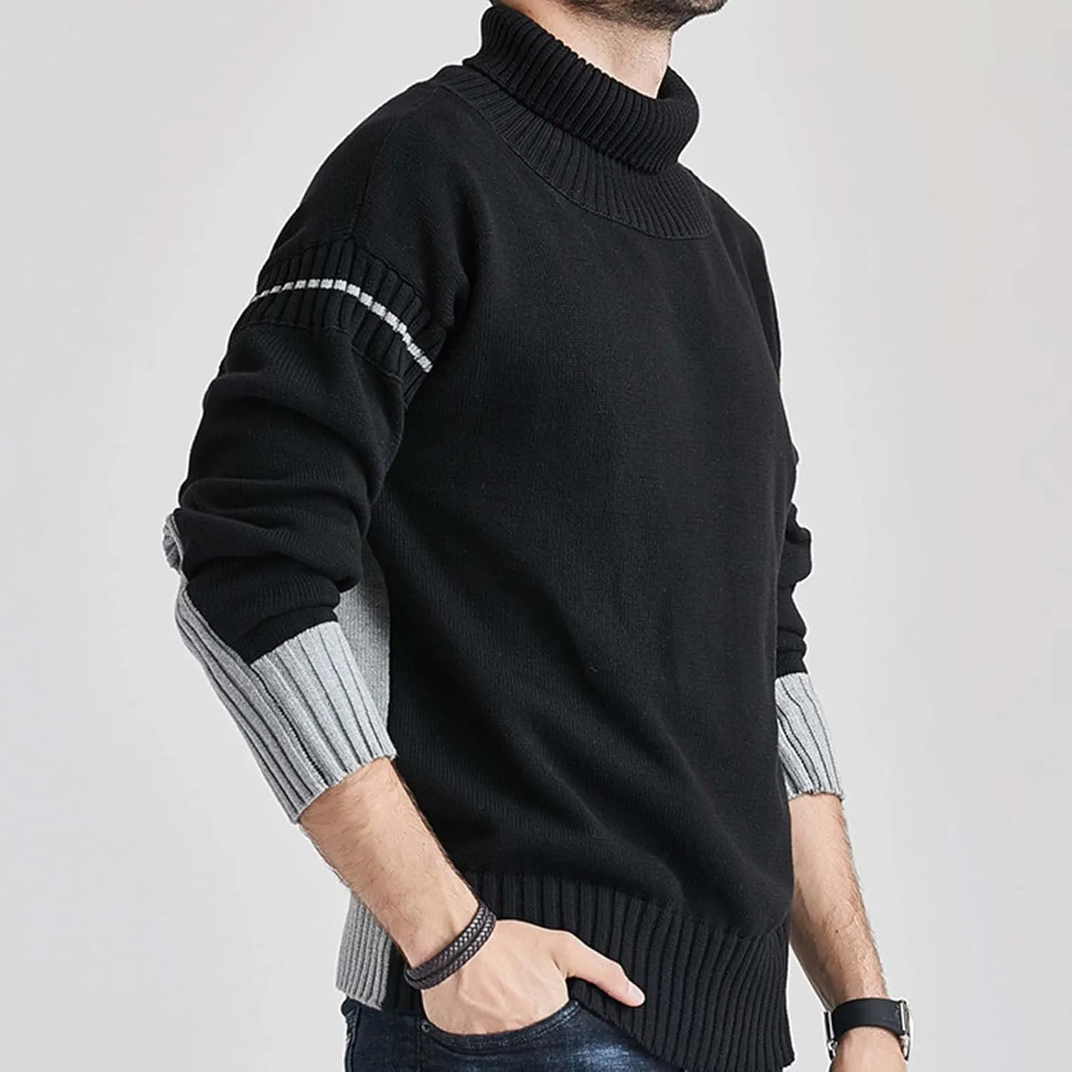 Muscularfit Mens Oversized Turtleneck Sweater Plus Size Long Sleeve Cotton Knitted Sweaters Slim Fit Causal Pullover Shirts