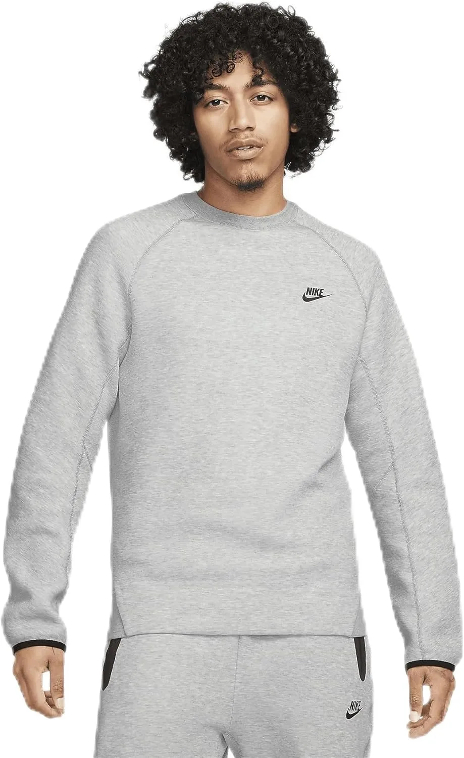 NIKE Mens Tecg Fleece CREW SWEATSHIRT Mens FB7916-063 (DK GREY HEATHER/BLACK), Size M